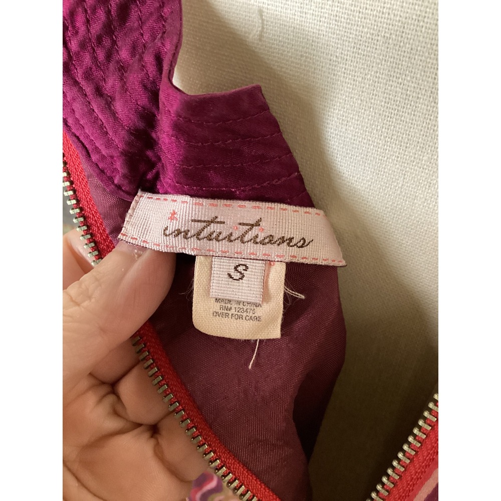 Intuitions Silk Blend Wavy Print Ruffle Tank Top Plum Pink Small Racerback Zip - Picture 4 of 5